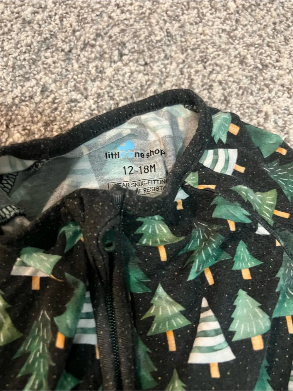Kids Black Holiday Tree Footed One-Piece Pajamas